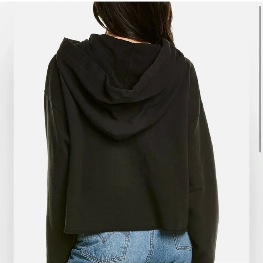 Sandrine Rose X Free PeopleBlack Crop Hoodie with Relaxed Fit and Graphic Design
